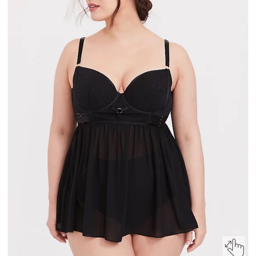 Torrid Black Lace & Mesh Harness Waist Underwire Babydoll